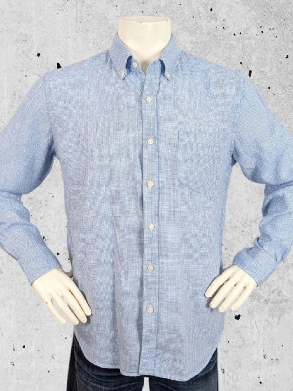 J Crew Factory Shirt Size Large Linen Blend Micro Houndstooth